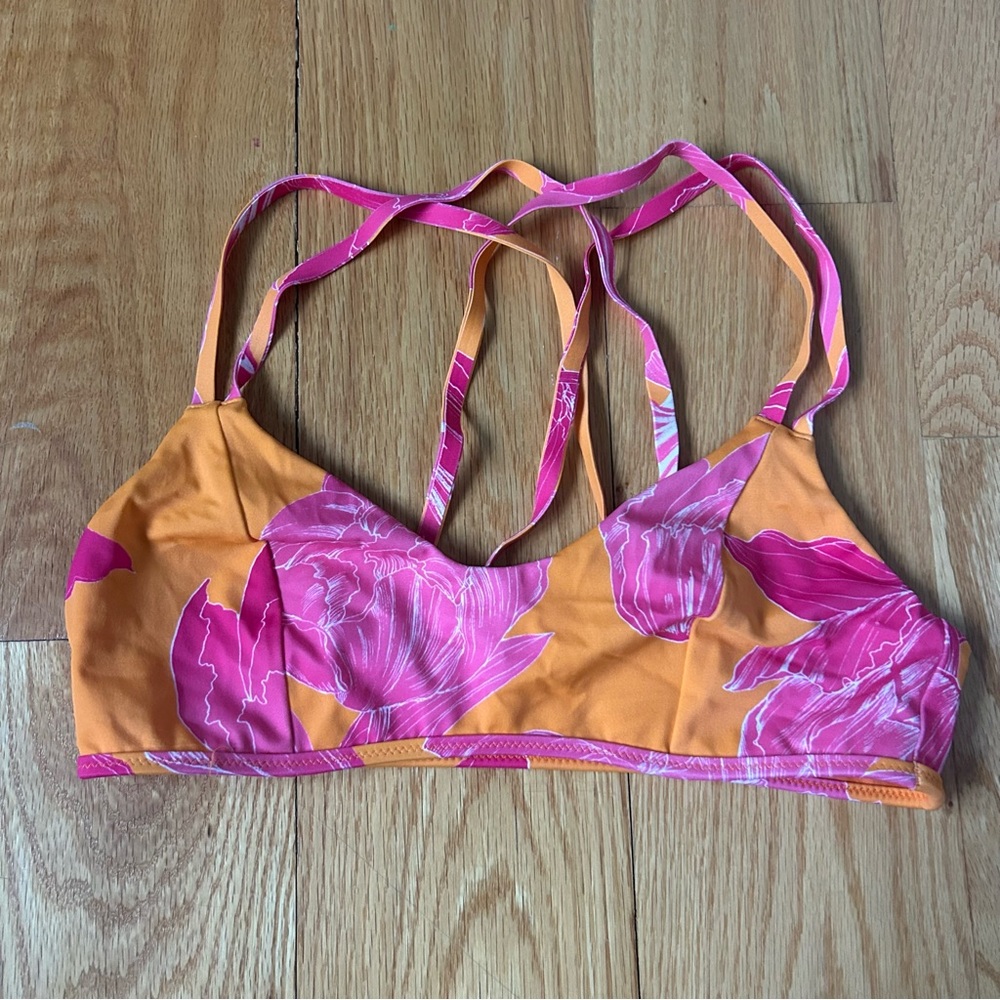 Pink and Orange Floral Strappy Bikini Top